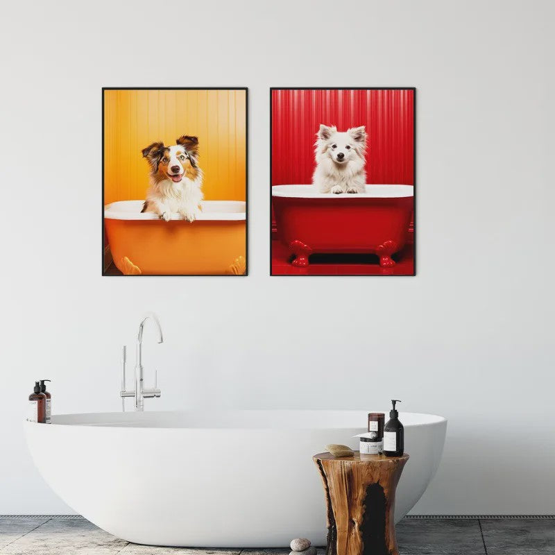 Grappige Dieren Poster Set - Kangoeroe, Nijlpaard, Olifant in Bad - Canvas Muurdecoratie