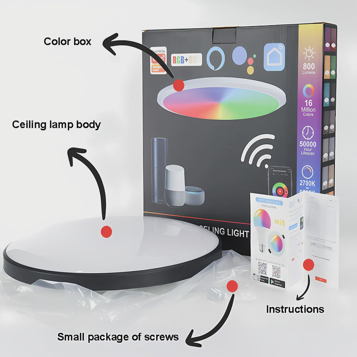 Slimme Plafondlamp 24W - WiFi & Bluetooth, RGB Kleuren, Dimbare LED met App, Alexa & Google Home Compatibel