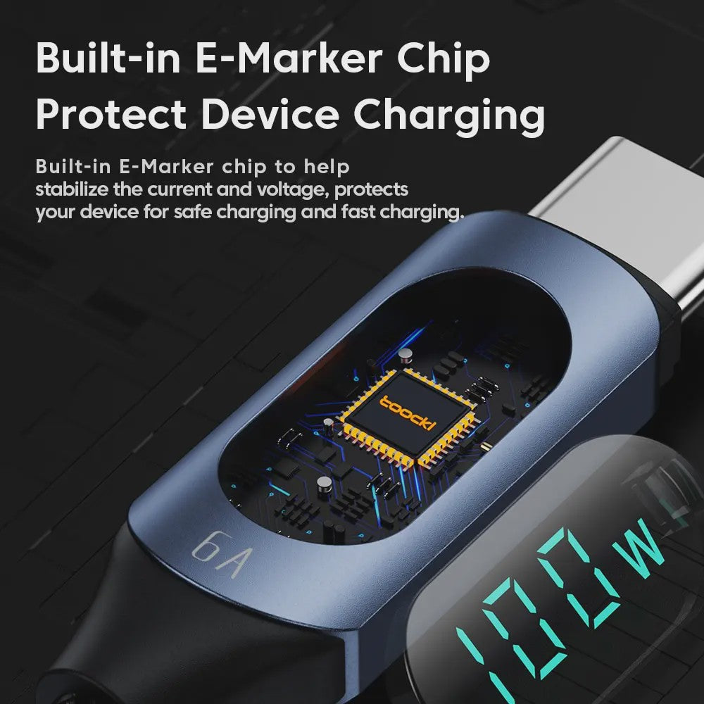 Toocki USB-C naar USB-C Kabel 100W PD Fast Charging met Digitaal Display