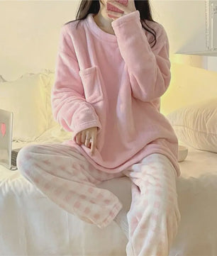 Dames Pyjama Set van Zacht Fleece - Warm & Comfortabel met Plaid Print - Winter Home Suit