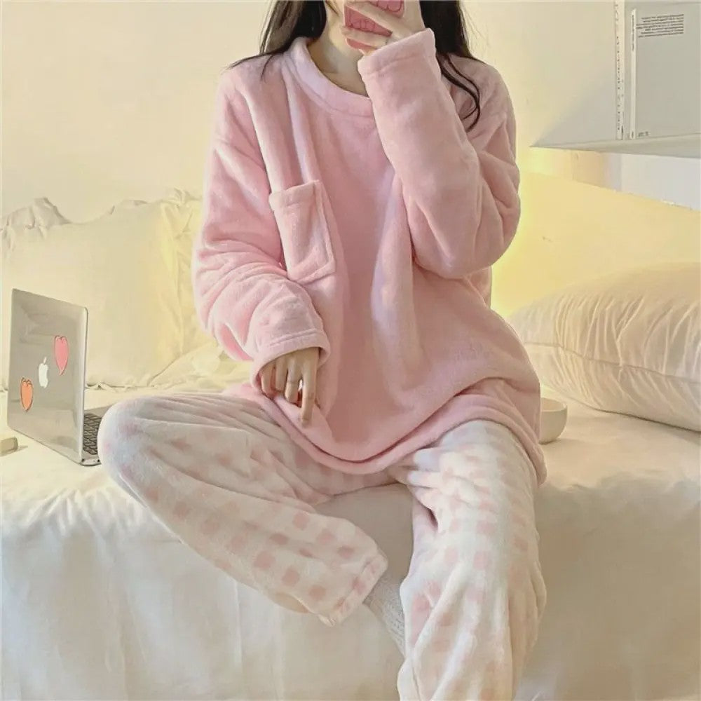 Dames Pyjama Set van Zacht Fleece - Warm & Comfortabel met Plaid Print - Winter Home Suit