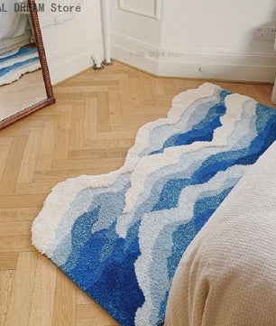 Blauw Zee Golf Vloerkleed - Esthetisch Slaapkamer & Corridor Tapijt