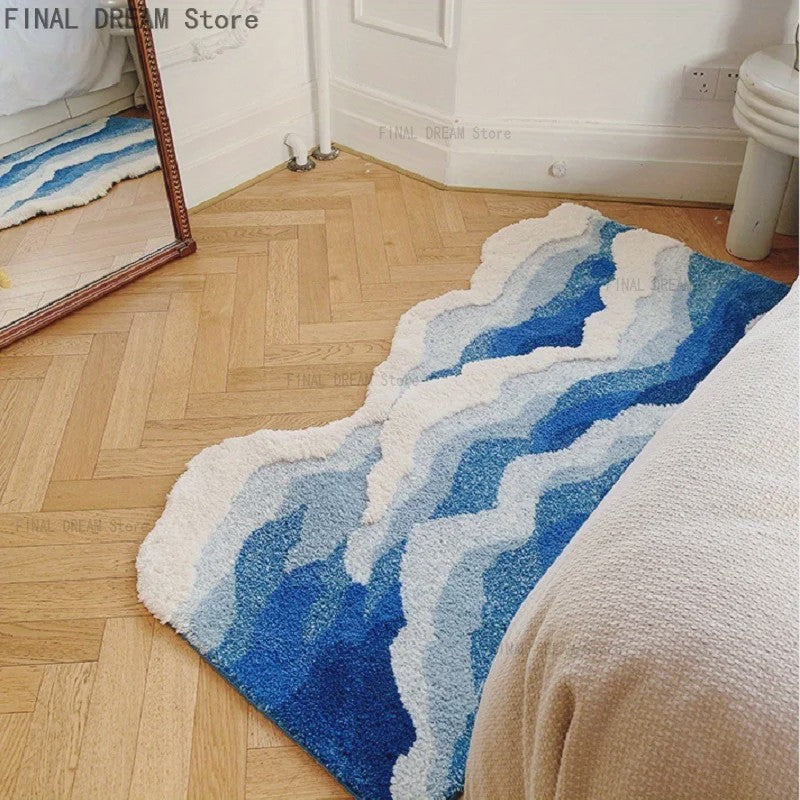 Blauw Zee Golf Vloerkleed - Esthetisch Slaapkamer & Corridor Tapijt