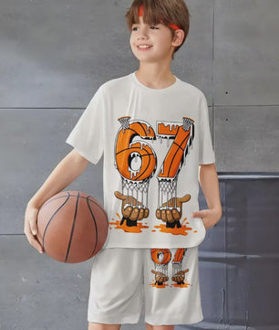 Funny Six Seven Italian Brainrot 67 Number Print Kids Short Sleeved Suit Children Clothing T-Shirt + Shorts 2pc Set Boys Clothes
