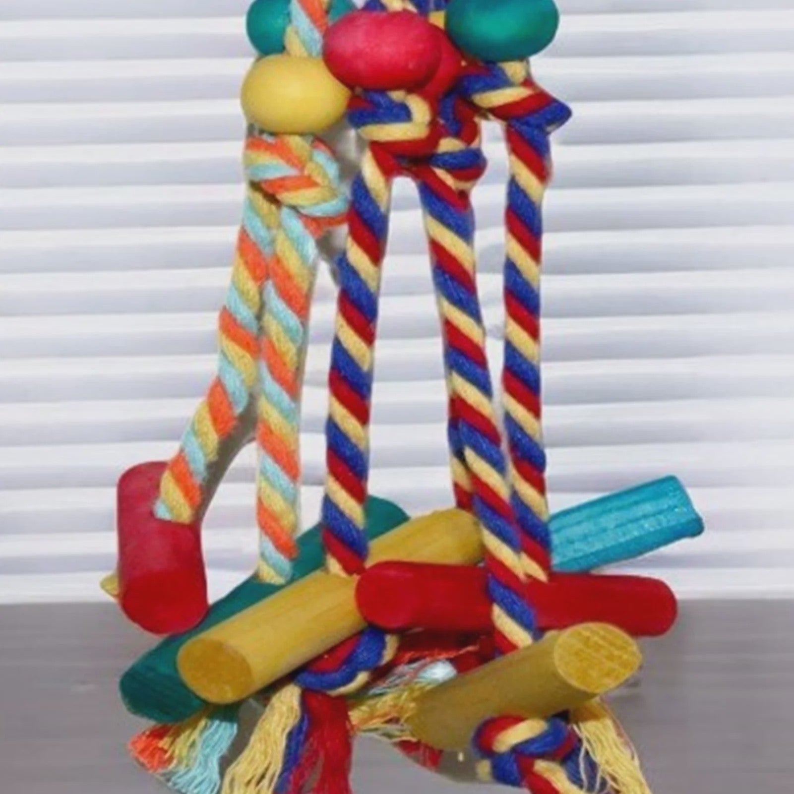 Cage Hanging Rope Bird Climbing Chewing Toys Multicolored Natural Wooden Bird Chewing Toys for Conure Cockatiel Budgies