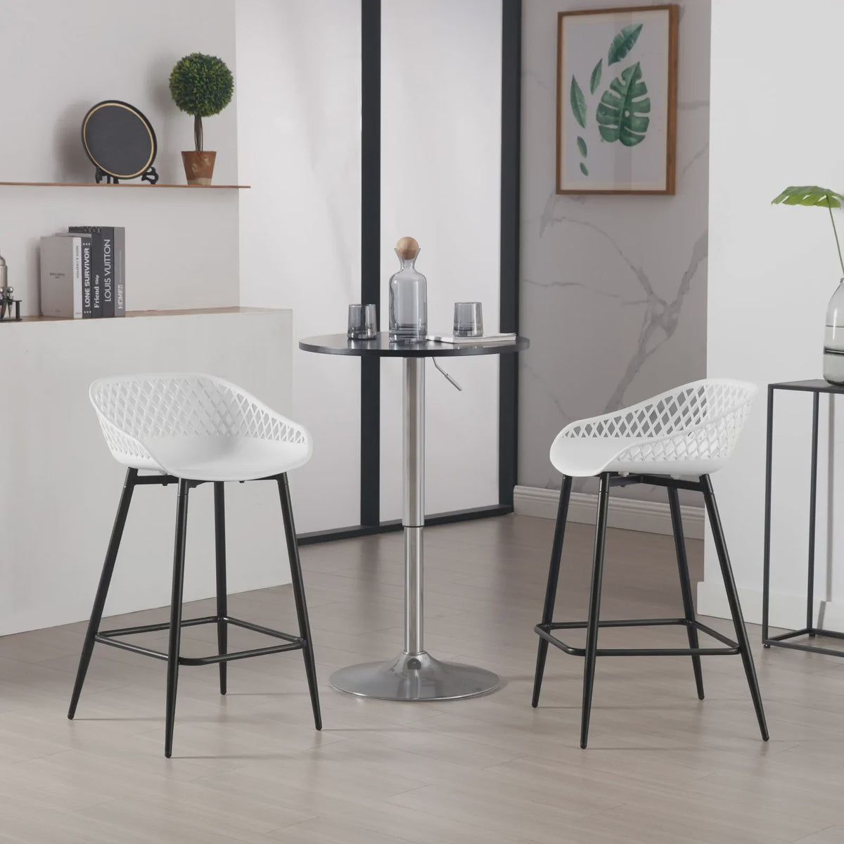 Set van 2 barkrukken met open rugleuning - Stijlvolle keukenstoelen voor binnen en buiten