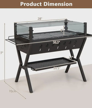 Stevige Zwarte Houtskool BBQ Grill met Windscherm en Kruidenrek - Perfect voor Tuinfeesten