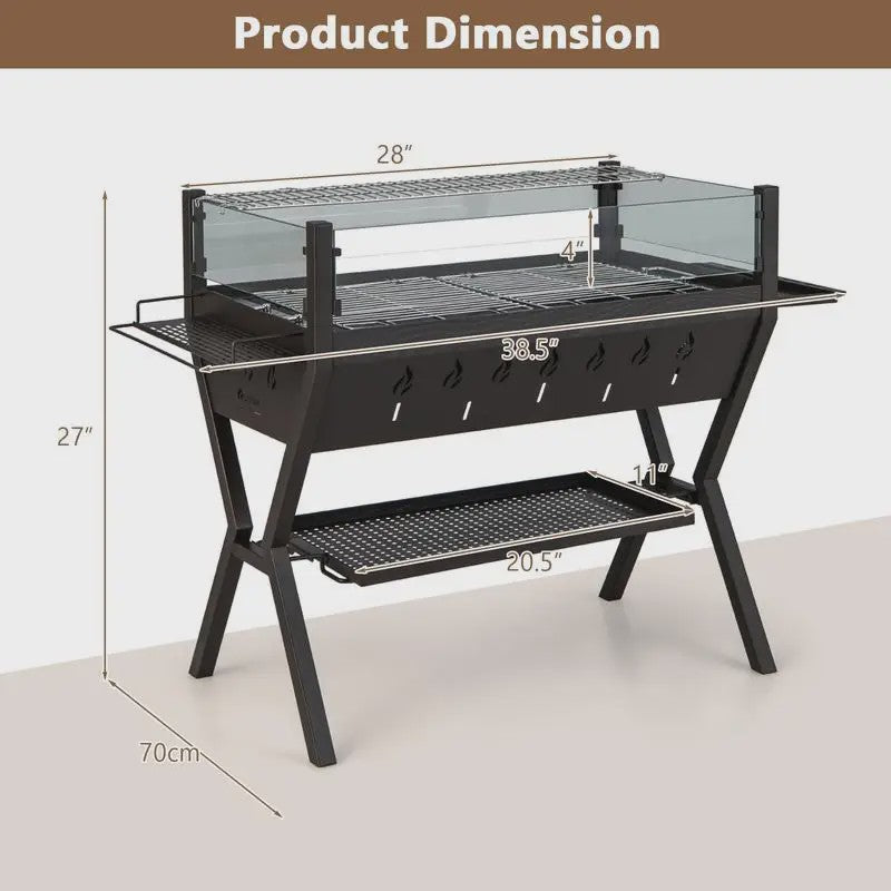 Stevige Zwarte Houtskool BBQ Grill met Windscherm en Kruidenrek - Perfect voor Tuinfeesten
