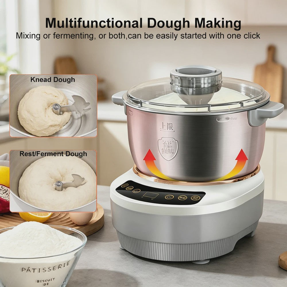 7L RVS Deegmixer met Rijsmogelijkheid - Krachtige Deegkneder voor Brood & Pizza