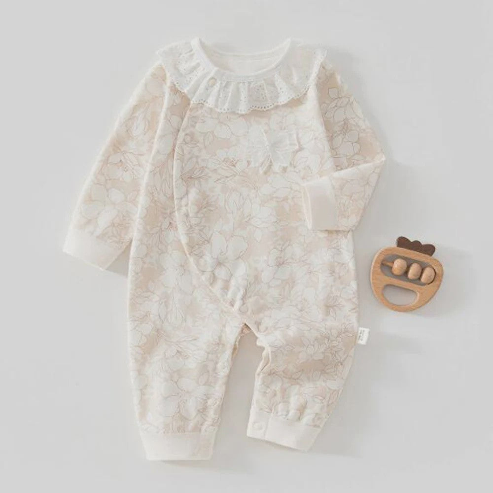 Schattige Baby Romper met Lange Mouwen - 100% Katoen, Bloemen & Panda Print