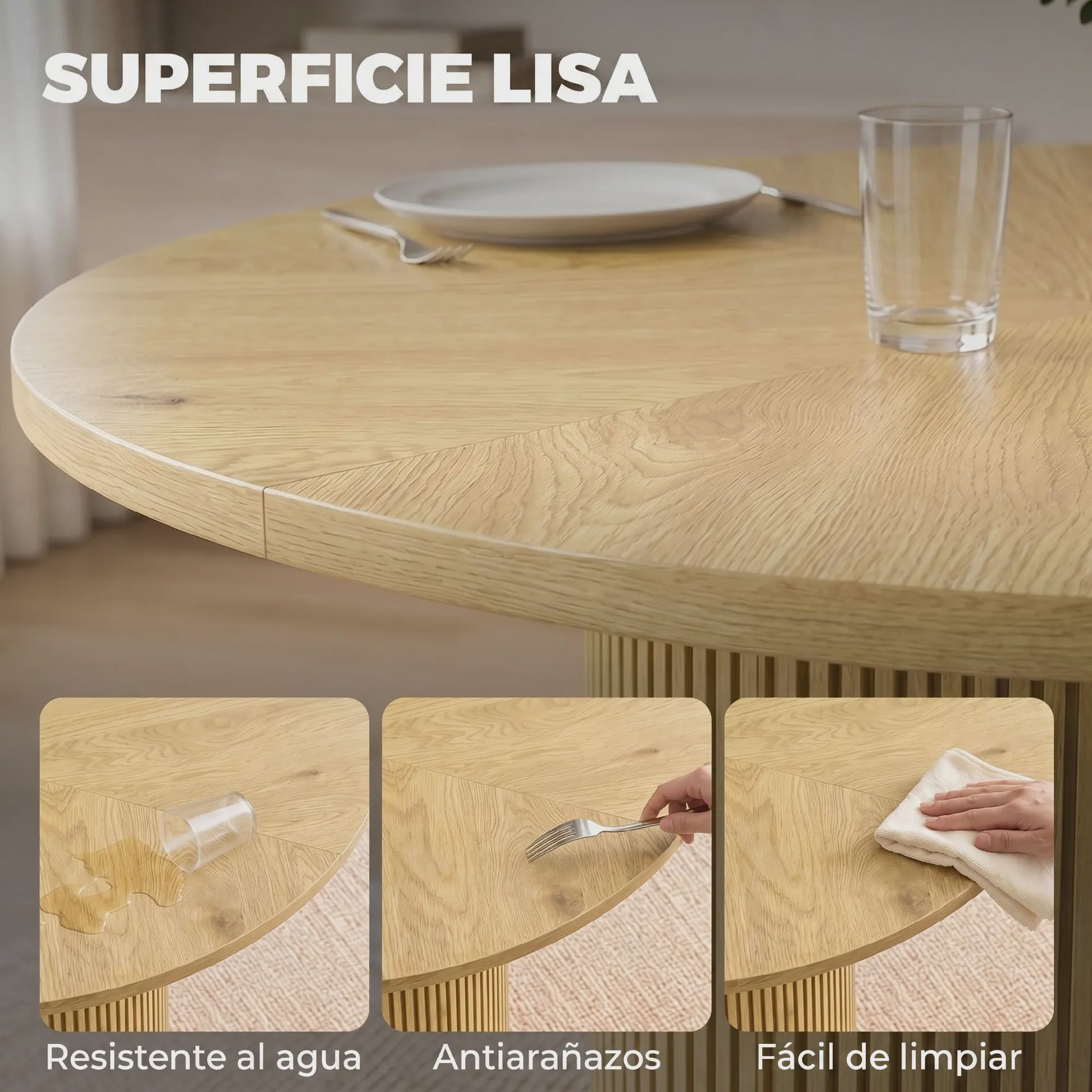 Ronde Eettafel voor 4-6 Personen met Geribbelde Cilinderbasis - SediaXL