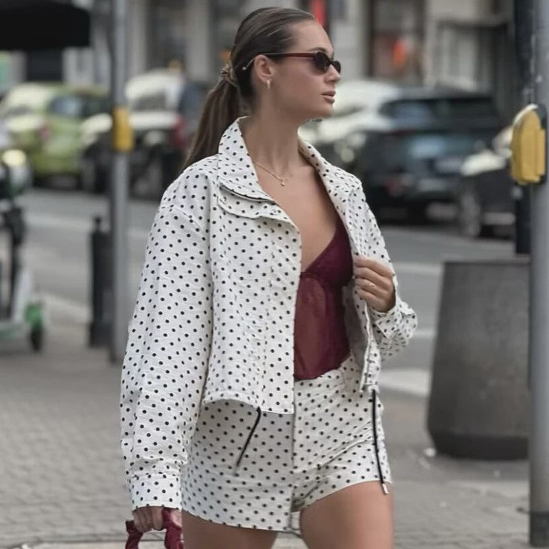 Dames Bomberjack met Polka Dots - Oversized Crop Jacket voor de Demi-Season