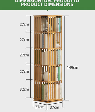 Draaibare Bamboe Boekenkast 5 Niveaus - 360° Rotatie, Verticale Opslag