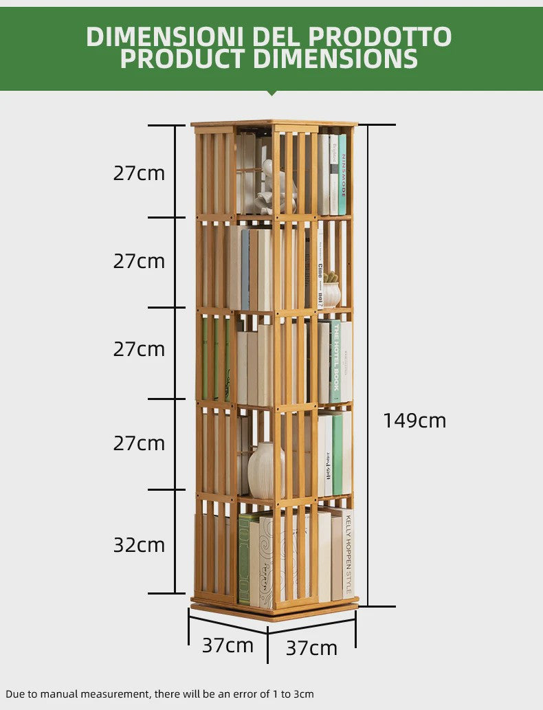 Draaibare Bamboe Boekenkast 5 Niveaus - 360° Rotatie, Verticale Opslag