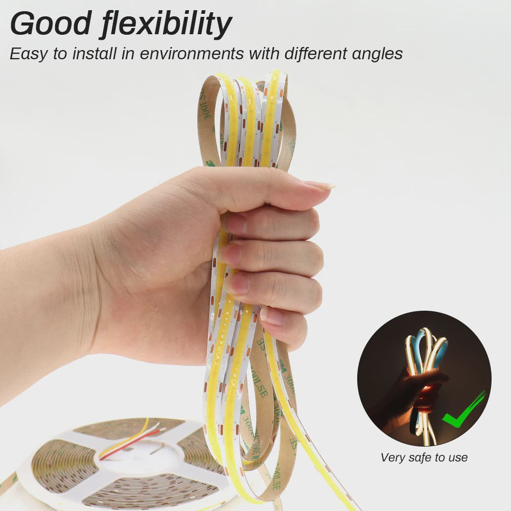 Flexibele COB LED Strip 12V/24V - Hoge Dichtheid, Dimbaar, 3mm/5mm Breedte, RA90