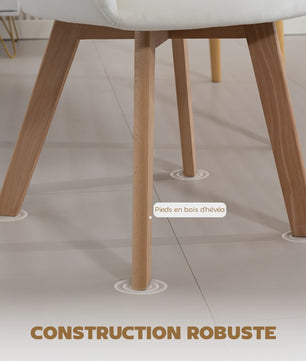 Set van 2 Crème Fluweel Armstoelen - Comfortabele Eetkamerstoelen met Houten Poten