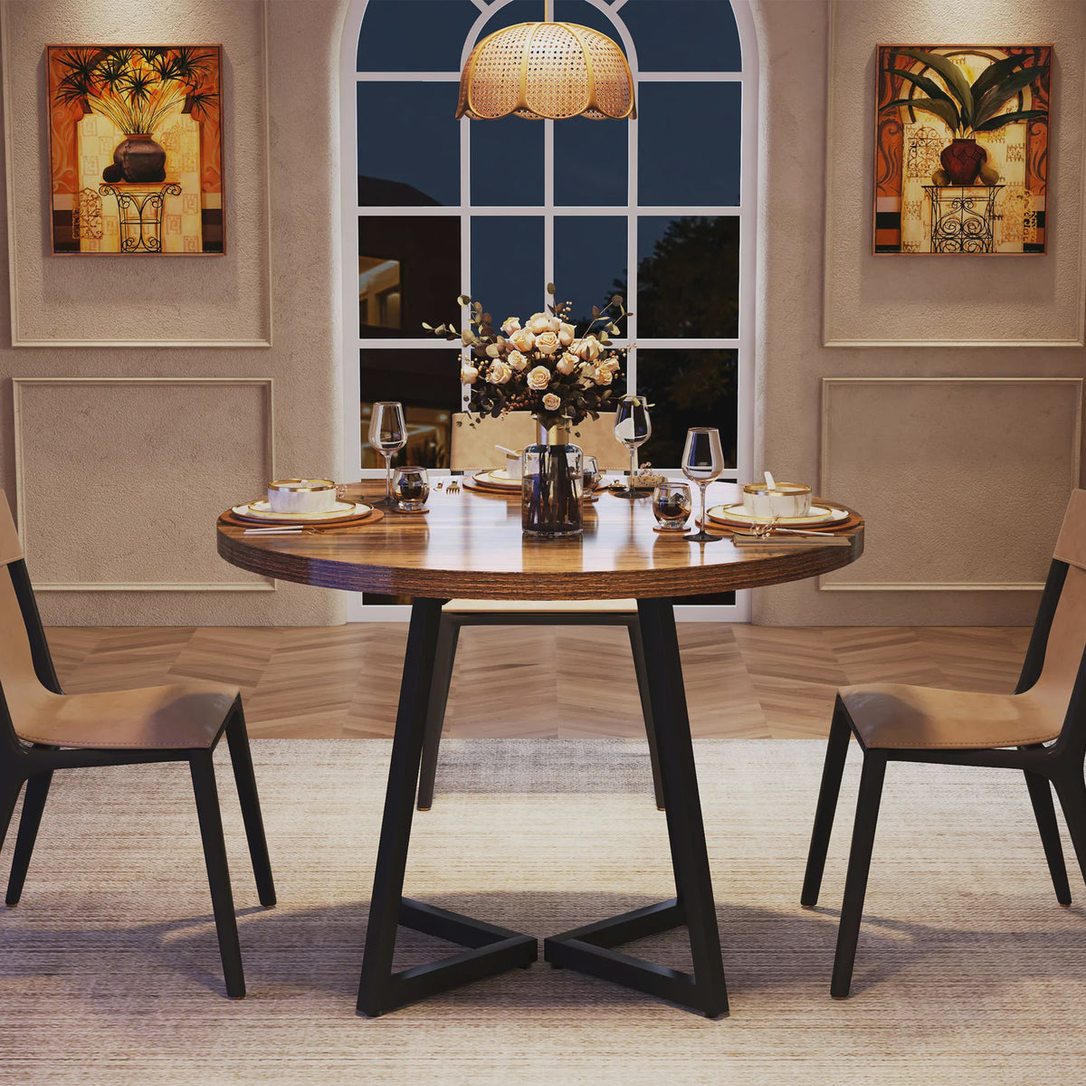 Ronde Eettafel 80cm voor 2-4 Personen - Industrieel Design met Metalen Onderstel
