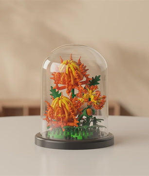 Bloemen Boeket Bonsai Bouwstenen Set - Decoratieve Miniatuur Plant in Glazen Koepel