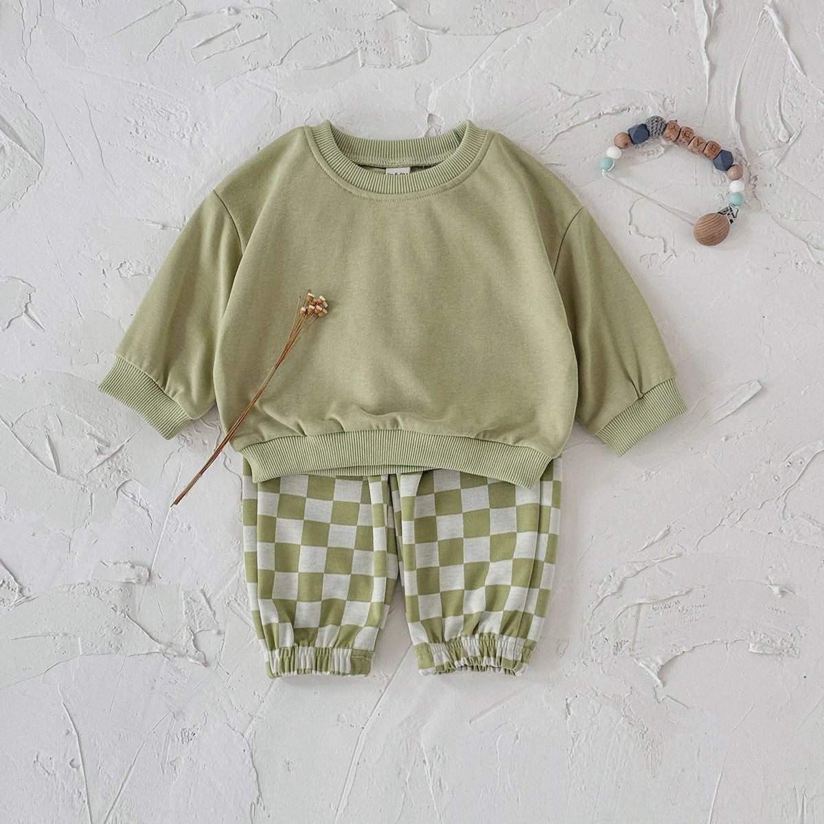 Baby Kleding Set: Comfortabele Longsleeve Top & Schakakbord Broek - Herfst Collectie