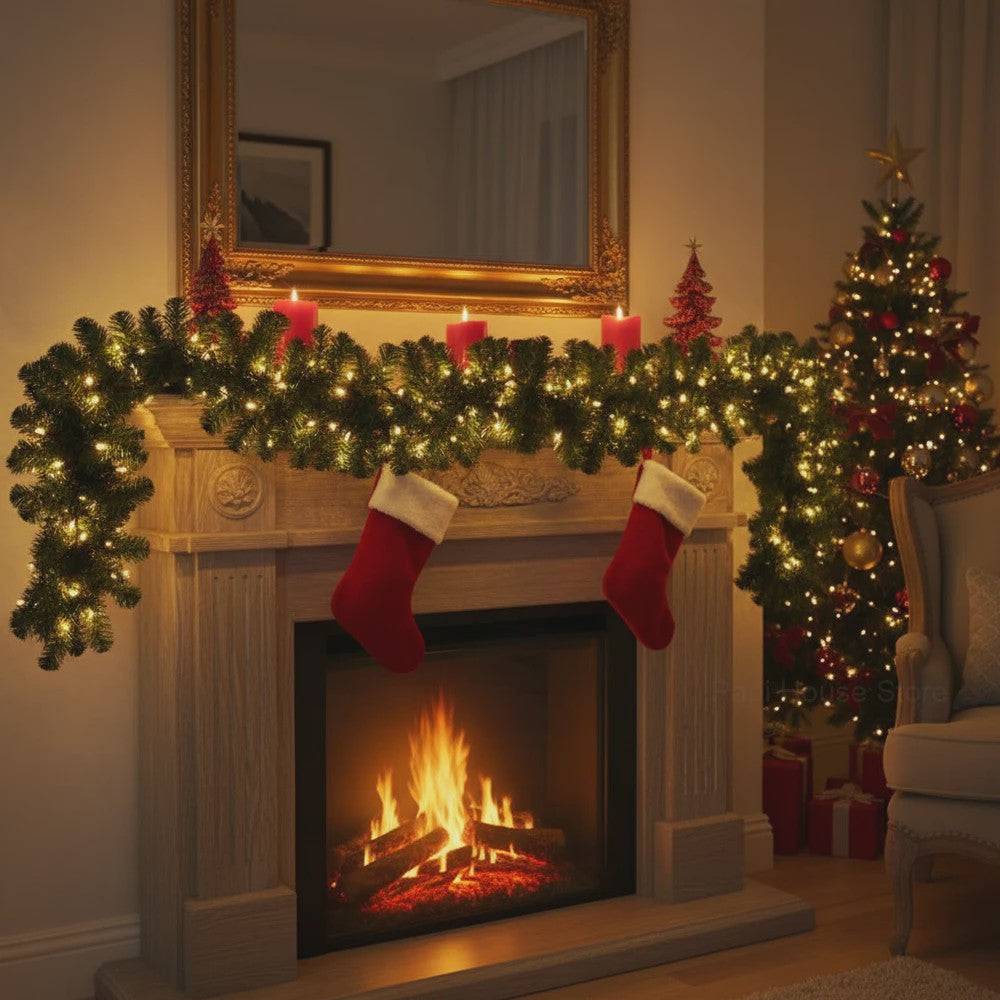 Luxe Kerstguirlande 2.7M Kunstdennen met Pijnappels - Sfeervolle Decoratie