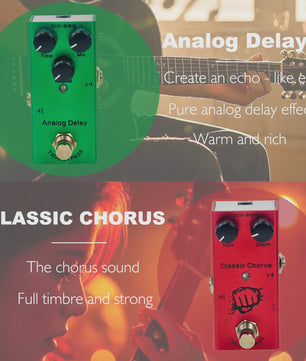 Veelzijdige Gitaarpedaal: Overdrive, Distortion, Chorus, Delay, Tremolo & Analog Delay met True Bypass