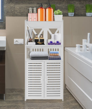 PVC Badkamerkast Waterdicht met Dubbele Deuren en 3 Planken - Wit