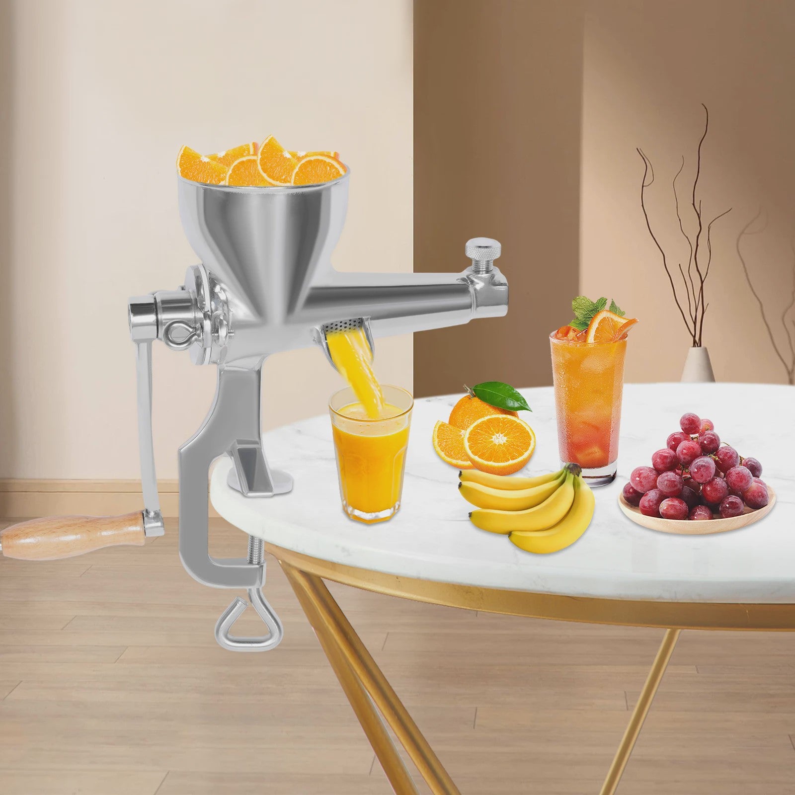 Handmatige Sapcentrifuge voor Fruit en Groenten - Roestvrij Staal & Hout
