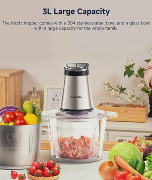 BioloMix Mini Elektrische Hakmolen - 300W, 2 kommen, 4 bladen