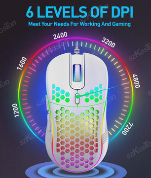 RGB Gaming Muis met Honingraat Design, 7200 DPI, Ergonomisch & Bedraad