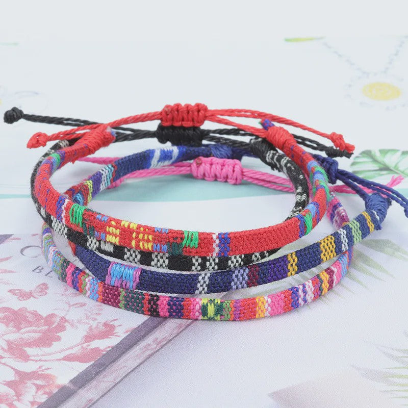 Handgemaakte Boho Anklet Armband - Geweven Stof, Verstelbaar, Beach & Ethnic Stijl