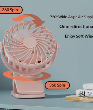 Draagbare Oplaadbare Clip Ventilator met Nachtlampje - 720° Draaibaar & Stille Werking