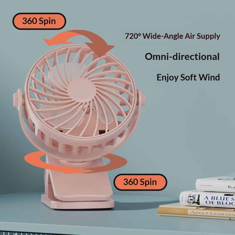 Draagbare Oplaadbare Clip Ventilator met Nachtlampje - 720° Draaibaar & Stille Werking