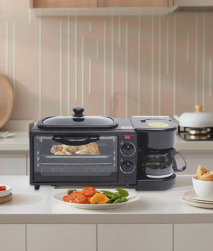 Multifunctionele Ontbijt Machine: Koffiezetter, Oven, Bakplaat & Broodrooster