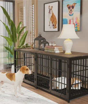 Stijlvolle Houten Hondenkennel - Meubelstijl Bench met 3 Deuren en Uitneembare Lade
