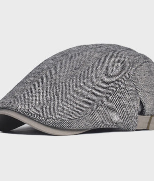 Herren Newsboy Cap - Winter Wol Blend - Vintage Visgraat Patroon - Verstelbaar