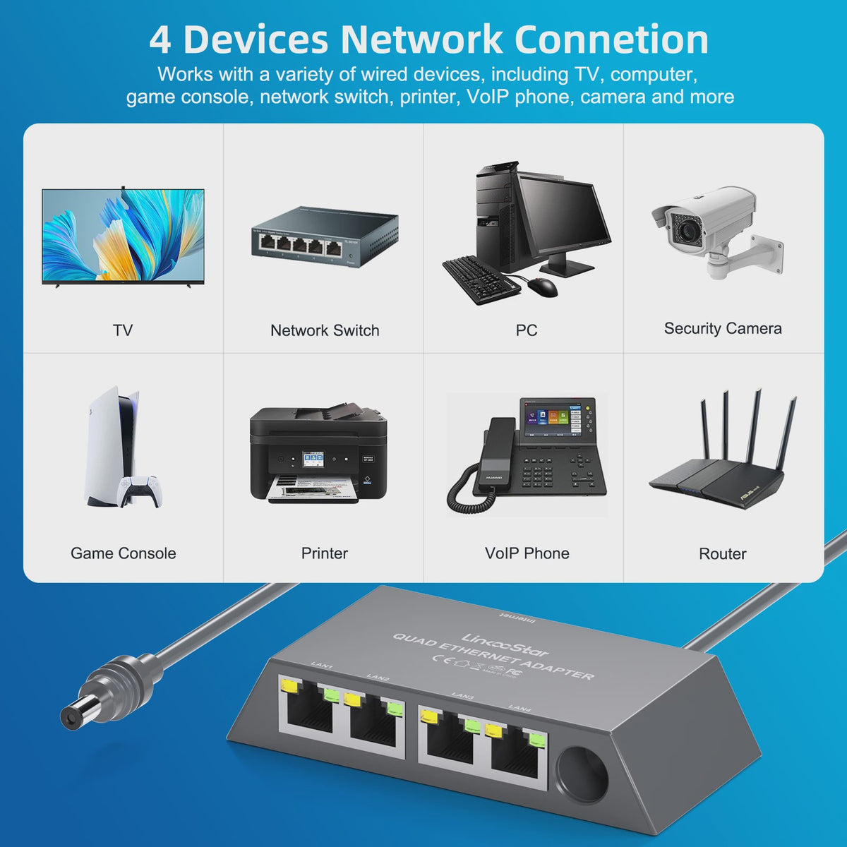 4-Poorts Ethernet Adapter voor Starlink Gen 3 & Mini - Bedraad Netwerk