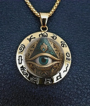 Egyptische Oog Hanger Ketting - Amulet met Hiërogliefen en Oog van Horus