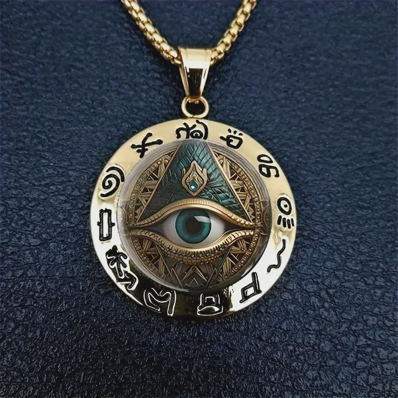 Egyptische Oog Hanger Ketting - Amulet met Hiërogliefen en Oog van Horus