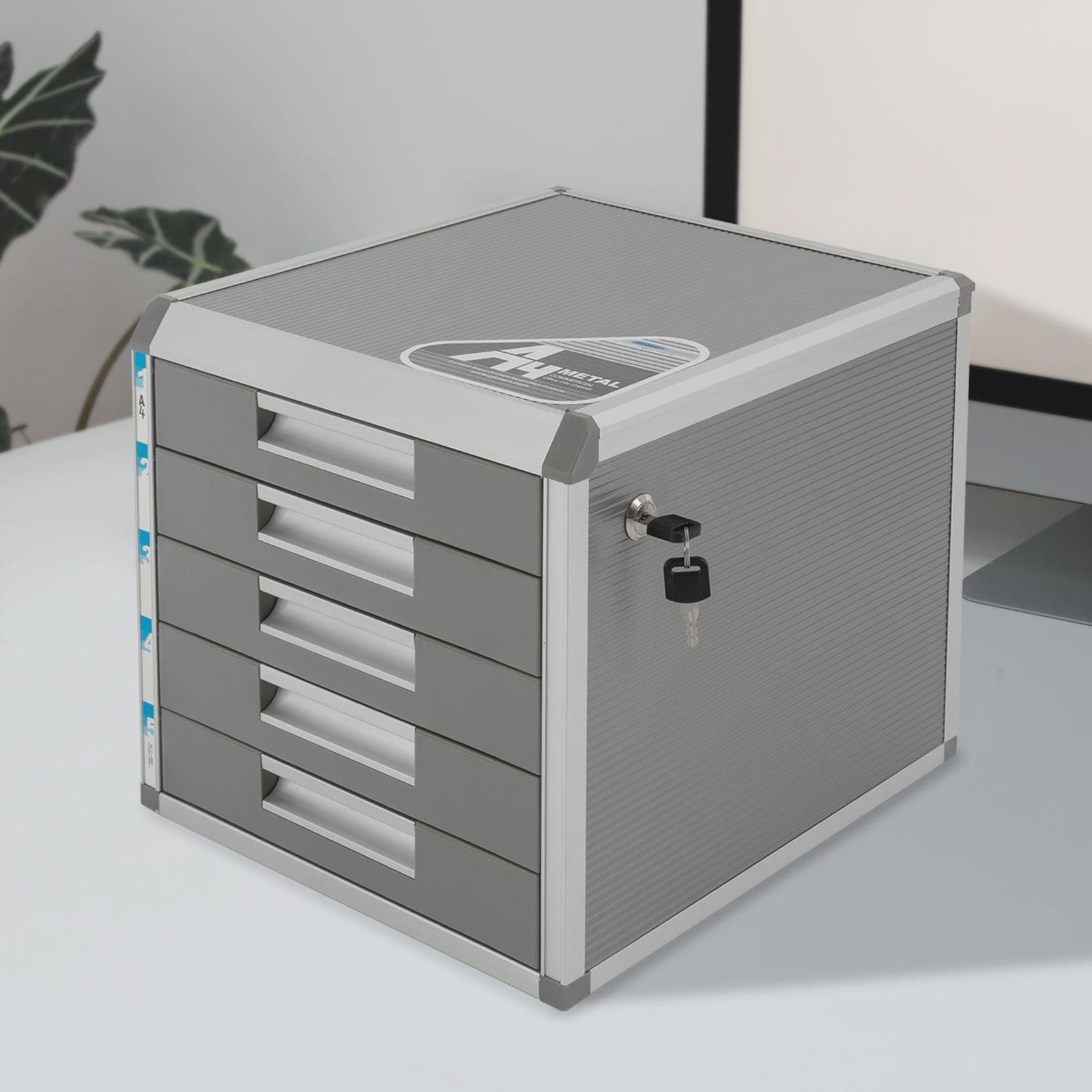 Afsluitbare 5-Laden Archiefkast A4 - Aluminium Documenten Opbergkast voor Kantoor, Bank & Thuis