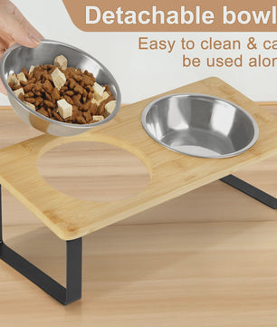 Verhoogde Kattenbakken met Houten Standaard - 15° Kantelbaar, 2 RVS Voerbakken voor Katten & Puppy's