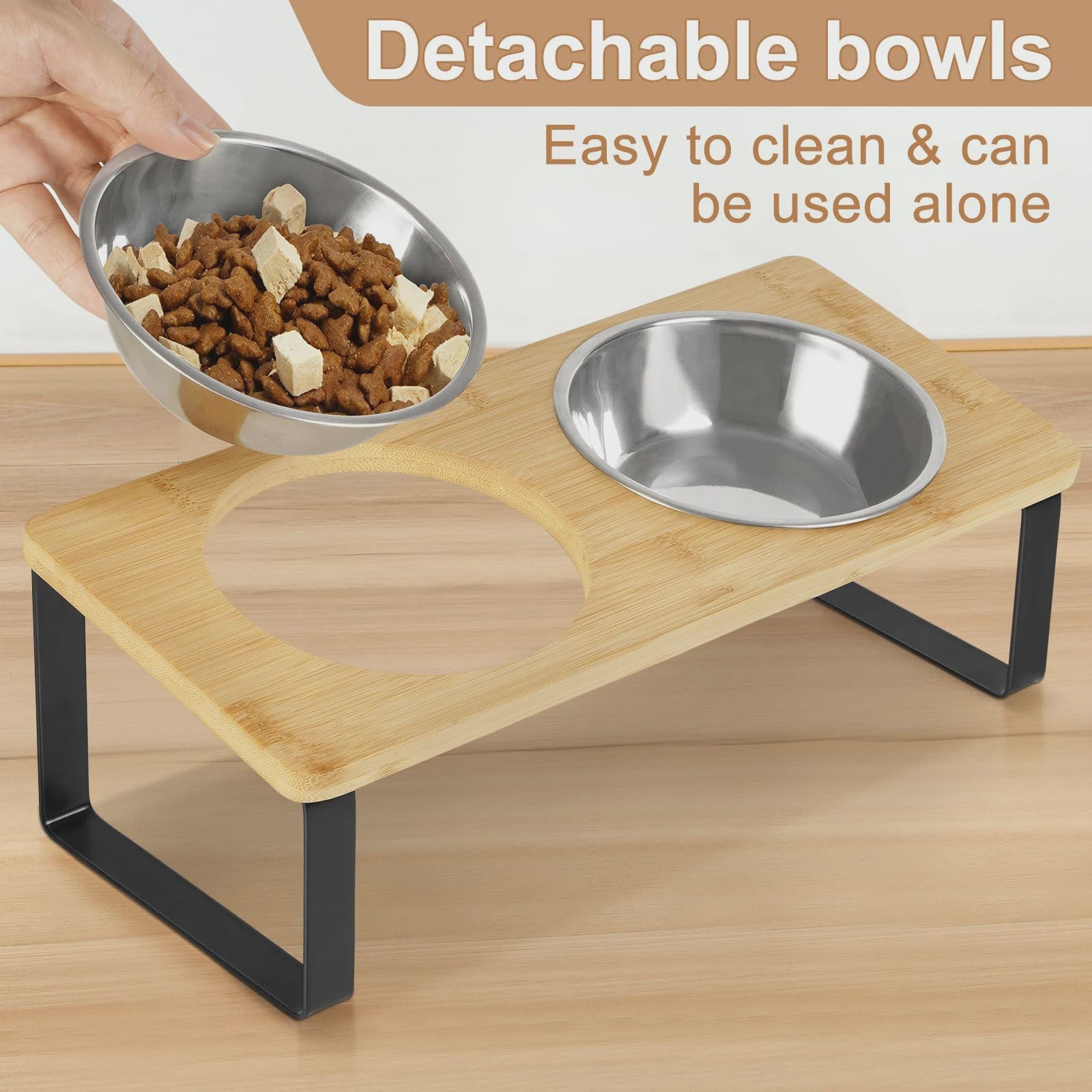 Verhoogde Kattenbakken met Houten Standaard - 15° Kantelbaar, 2 RVS Voerbakken voor Katten & Puppy's