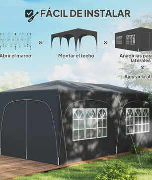 6x3m Uitklapbare Partytent met 6 Zijwanden - Donkergrijs