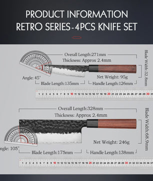 HEZHEN Keukenmes Set 4-delig - 3-laags Composiet Staal, Santoku & Nakiri