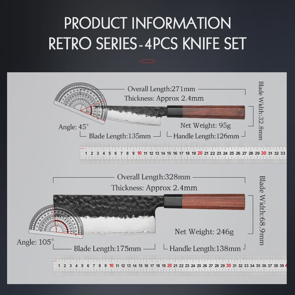 HEZHEN Keukenmes Set 4-delig - 3-laags Composiet Staal, Santoku & Nakiri
