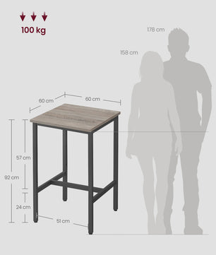 VASAGLE Bartafel Keukentafel Hoog 60x60x92 cm Industrieel Design