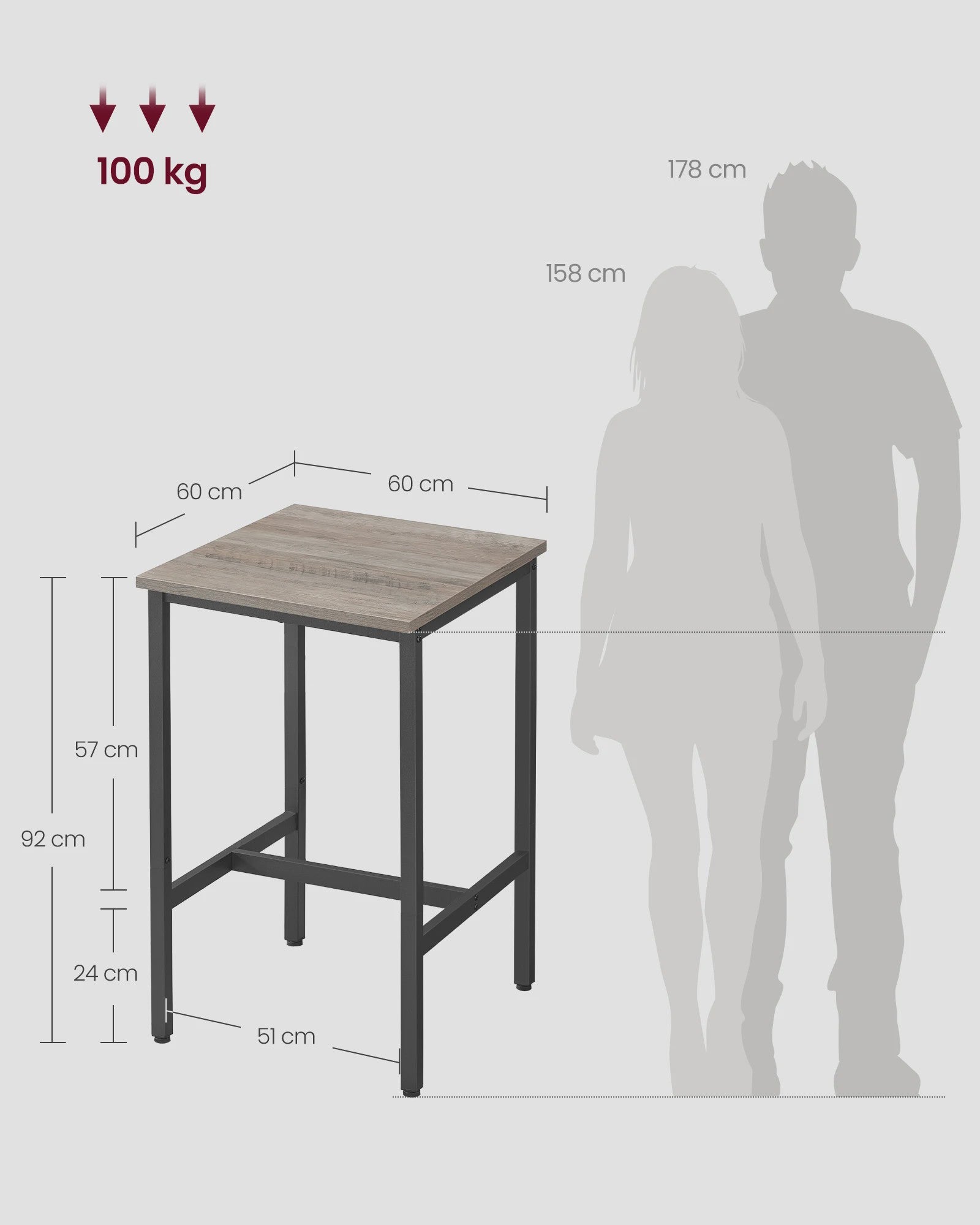 VASAGLE Bartafel Keukentafel Hoog 60x60x92 cm Industrieel Design