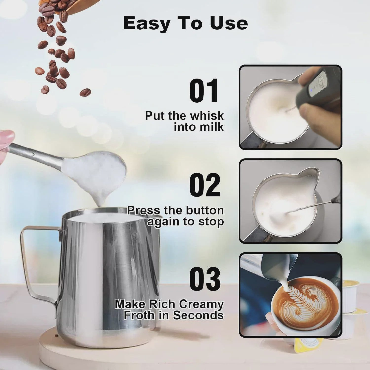 Mini Melkopschuimer - USB Oplaadbaar met 3 Snelheden voor Koffie, Cappuccino & Meer