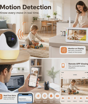 1080P HD WiFi Babyfoon met 4.3 inch Scherm, App Bediening, Nachtzicht & Temperatuur
