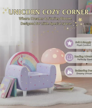 Paarse Kinderfauteuil met Eenhoorn Design - Zachte Leeshoek voor Kinderen