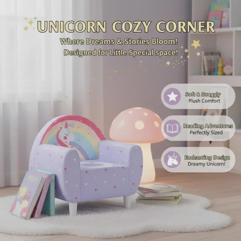 Paarse Kinderfauteuil met Eenhoorn Design - Zachte Leeshoek voor Kinderen